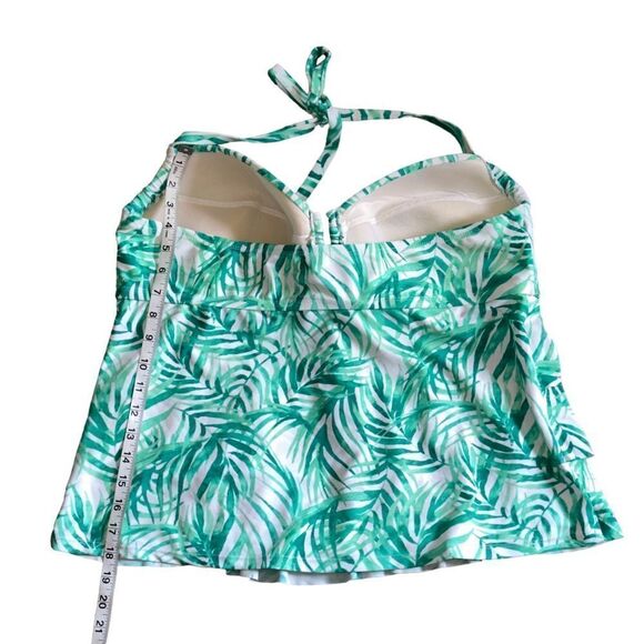 Catalina White Green Leaf Print Tiered Ruffle Tankini Top Size 2X (18W-20W) - Picture 9 of 12